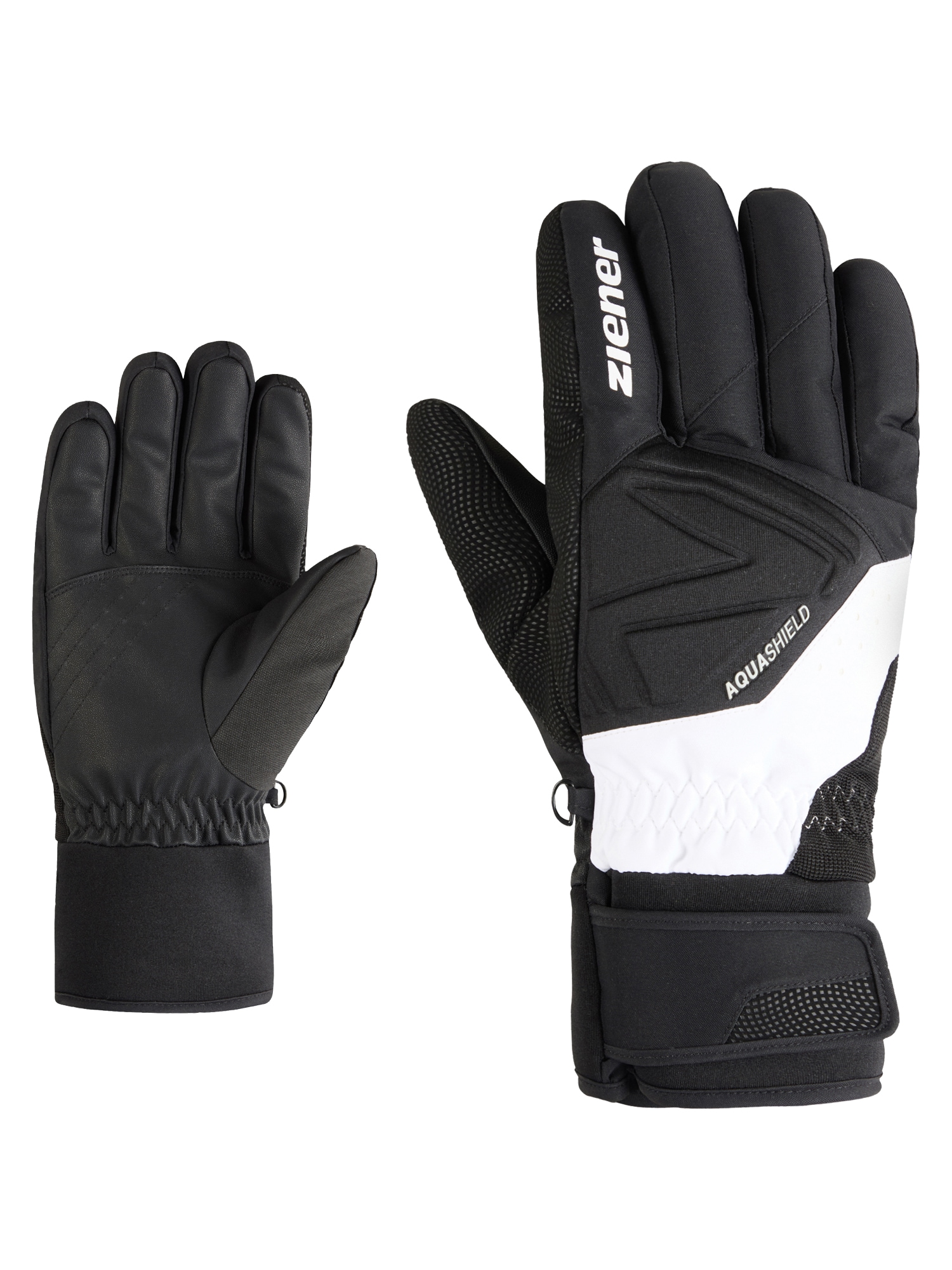 Skihandschuhe ZIENER "GATIS-Z AS glove man", Herren, Gr. 10.5, weiß (schwarz.weiß), Obermaterial: 100% Polyester; Innenhand: 100% Polyester; Futter: 100% Polyester; Wattierung: 100% Polyester, Handschuhe Image