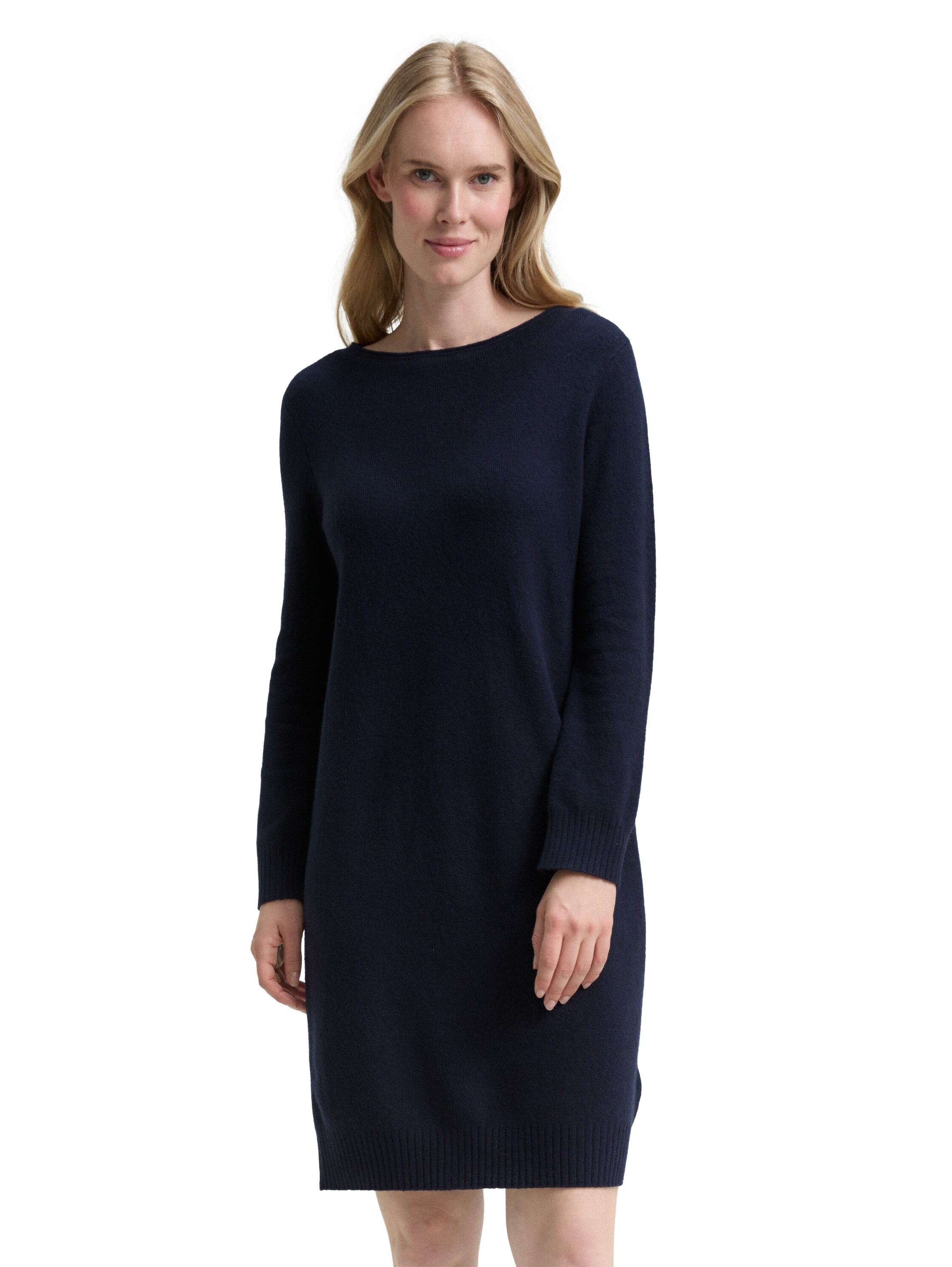 Strickkleid TOM TAILOR, Damen, Gr. 44, N-Gr, lunar eclipse, Strick, Obermaterial: 55% Baumwolle, 26% Polyamid, 11% Polyacryl, 5% Wolle, 3% sonstige Fasern, meliert, regular fit kniebedeckend, U-Boot-Ausschnitt, Rippbündchen, Kleider, mit Rippbündchen Image