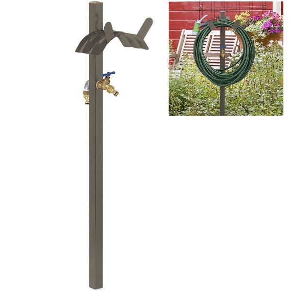 relaxdays Wasserzapfstelle mit Schlauchhalter braun Image