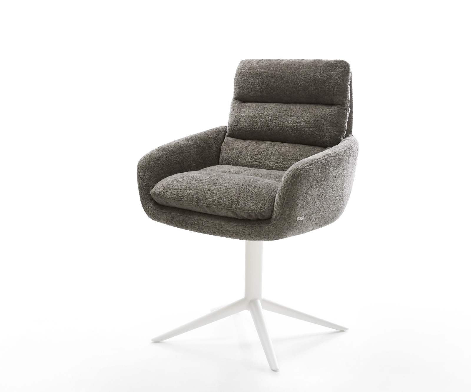 DELIFE Drehstuhl Abelia-Flex mit Armlehnen Bouclé Soft Schlamm Fußkreuz Weiß 360° drehbar Wippfunktion, Esszimmerstühle Image