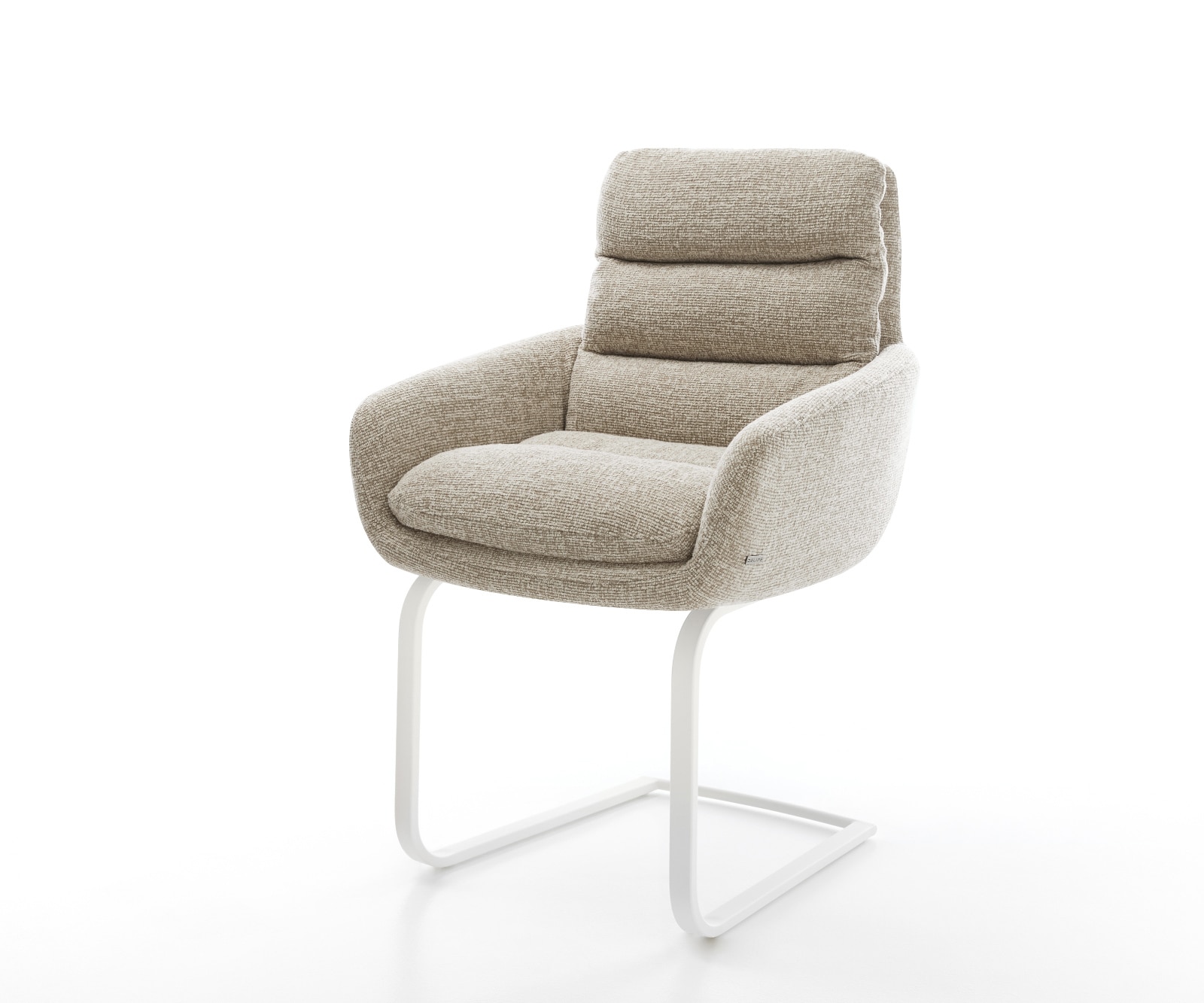 DELIFE Freischwinger Abelia-Flex mit Armlehnen Webstoff Soft Beige Freischwinger flach Weiß, Esszimmerstühle Image