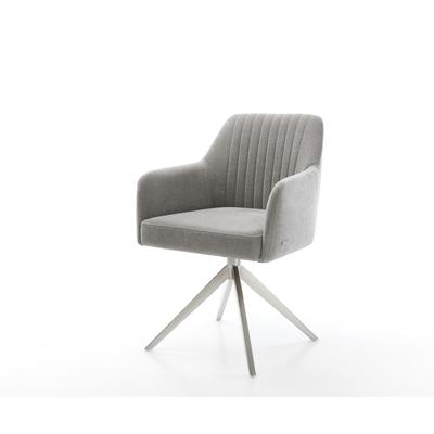 DELIFE Drehstuhl Greg-Flex Strukturstoff Soft Grau Kreuzgestell breit Edelstahl 360° drehbar Wippfunktion Taschenfederkern, Esszimmerstühle Image
