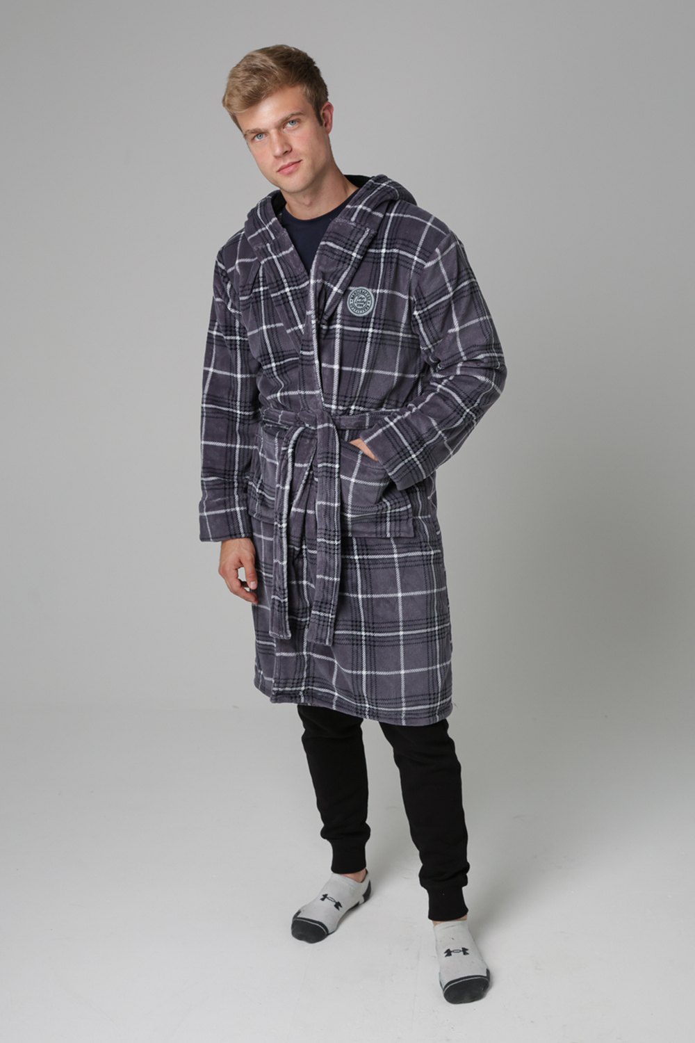 Tokyo Laundry Mens Grey Check Print Dressing Gown - Size X-large | Tokyo Laundry Sale | Discount Designer Brands