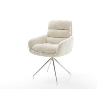 DELIFE Esszimmerstuhl Abelia-Flex mit Armlehnen Plüsch Creme-Weiß Kreuzgestell konisch Edelstahl, Esszimmerstühle Image