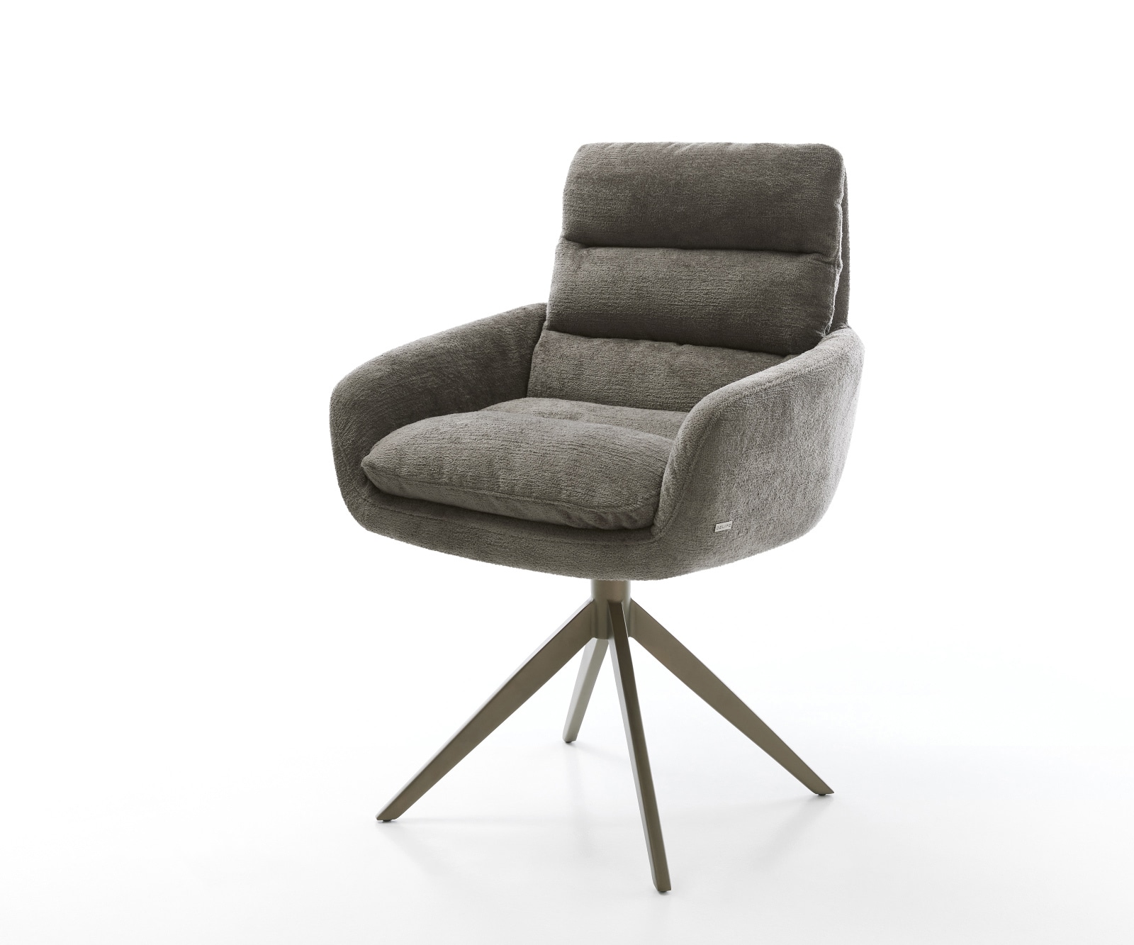 DELIFE Drehstuhl Abelia-Flex mit Armlehnen Bouclé Soft Schlamm Kreuzgestell breit Effektfinish Titan 360° drehbar Wippfunktion, Esszimmerstühle Image
