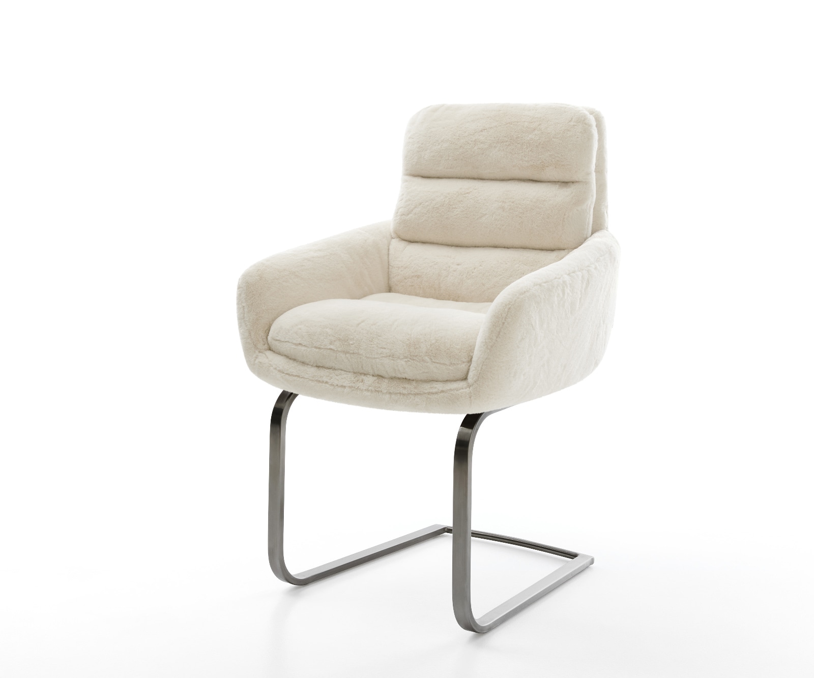 DELIFE Freischwinger Abelia-Flex mit Armlehnen Plüsch Creme-Weiß Freischwinger flach Graphit, Esszimmerstühle Image