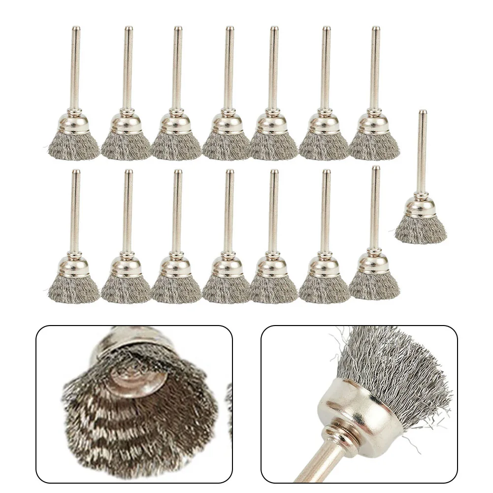 15 teile/satz 15mm Edelstahl Draht Tasse Rad Pinsel Polieren Pinsel Für Dreh Werkzeug Metall Rost Entfernung Polieren Pinsel Image