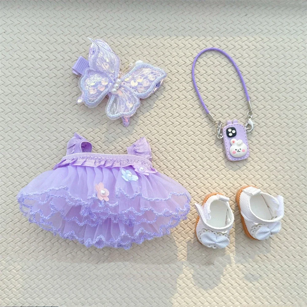 Für Labubu Puppe Kleid Lila Schmetterling Fee Rock Strickjacke 17 cm Plüsch Puppe Kleid Ersatz Für Labubu v1/v2/v3 Idol Puppe
