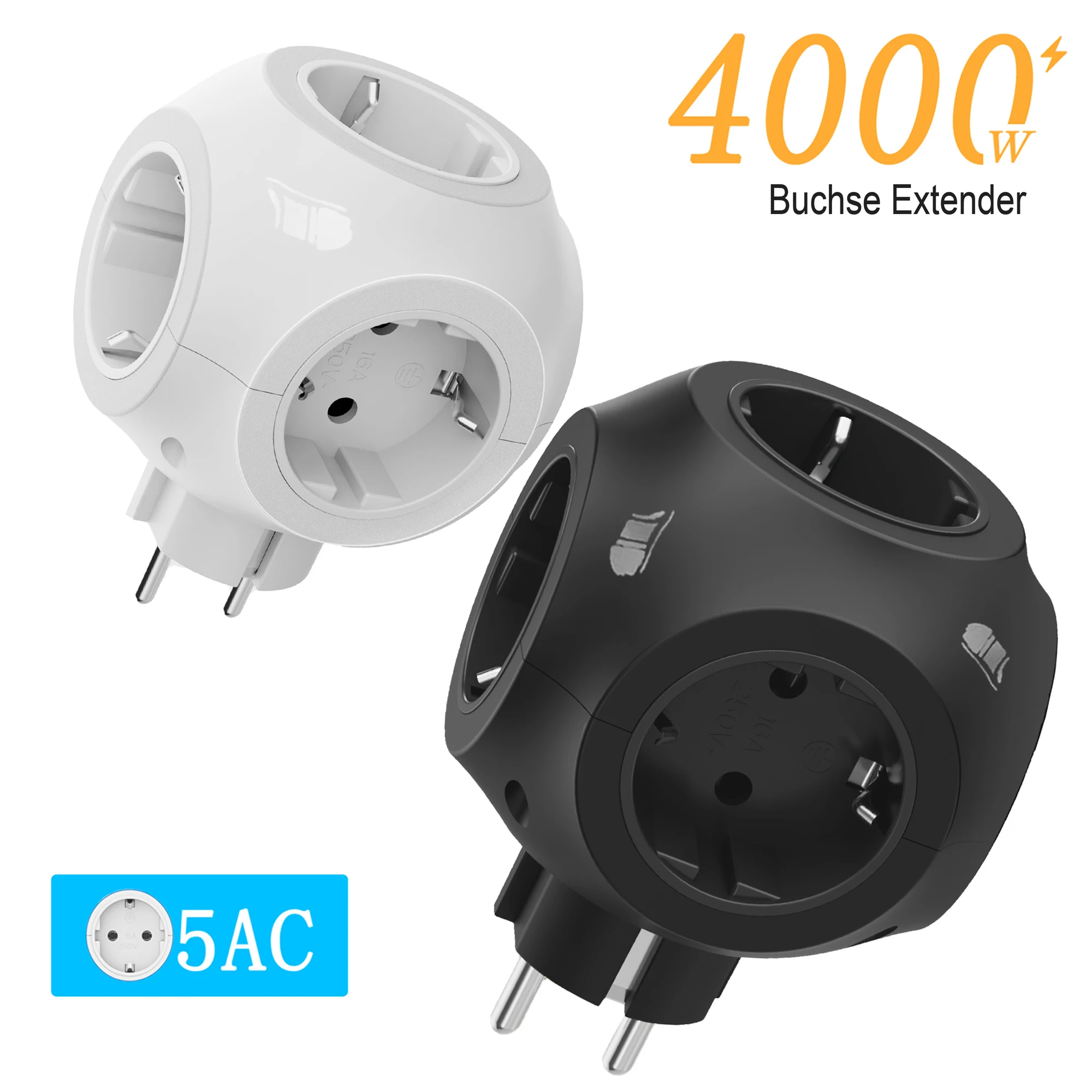 5-in-1 EU-Steckdosenleiste 5 AC 4000W Mehrfachsteckdose Europäischer Standard Elektrische Steckdose Netzwerkfilter für Schlafzimmer Küche usw. Image