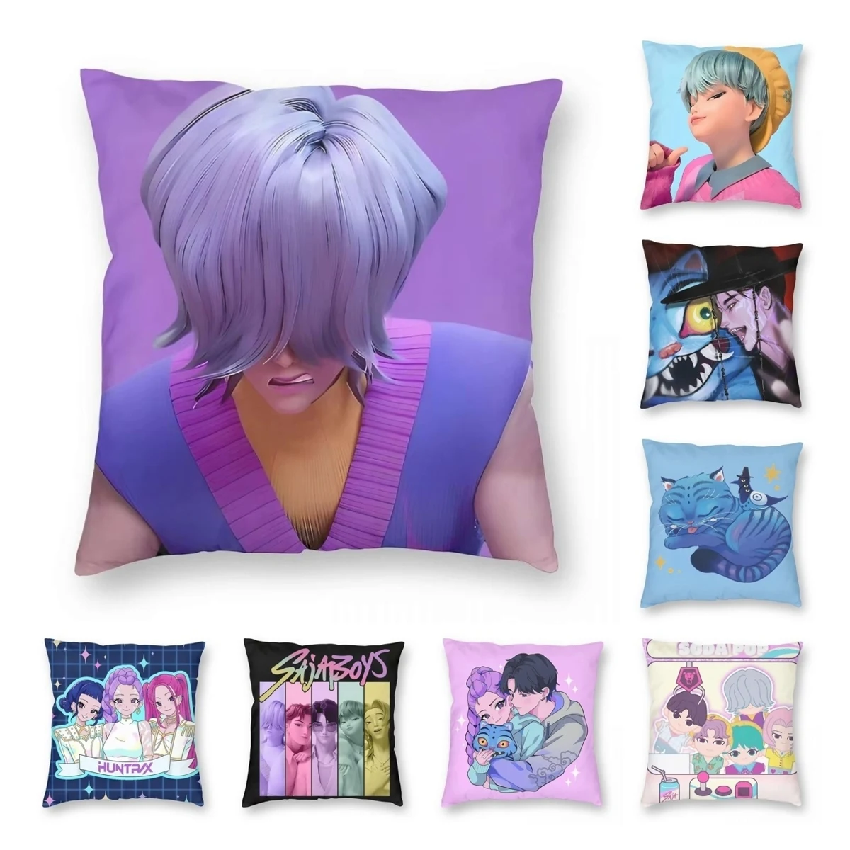 KPop Demon Hunters Saja Jungen Kissenbezug, bedruckter Stoff, Kissenbezug, Dekor, Kissenbezug, Bett, quadratisch, 45,7 cm Image