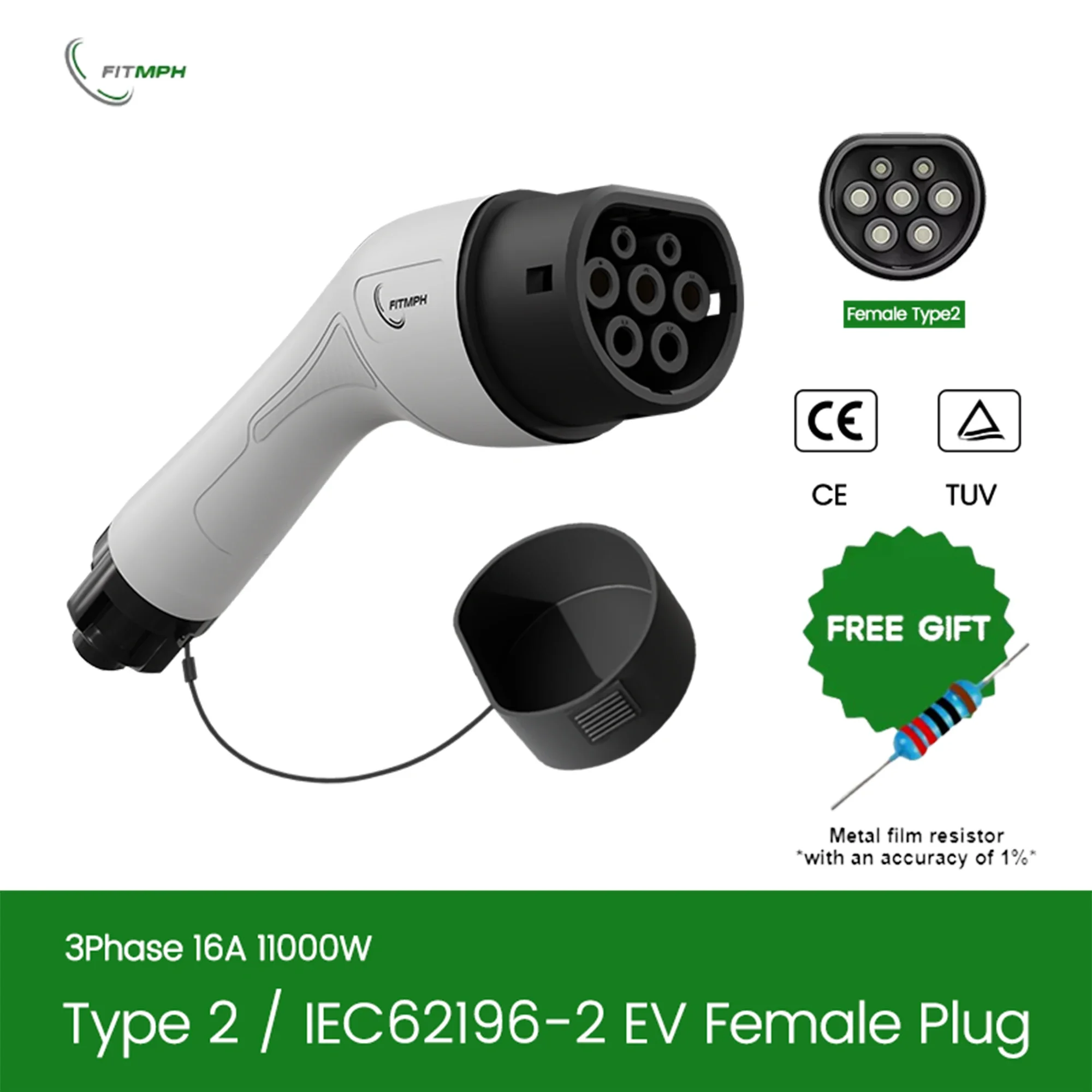 FITMPH Typ 2 16 A 3P 11 kW EV-Buchse, Ladegerät-Stecker, IEC 62196-2, Stecker für BEV und PHEV – mit Widerstand IP55 wasserdicht Image