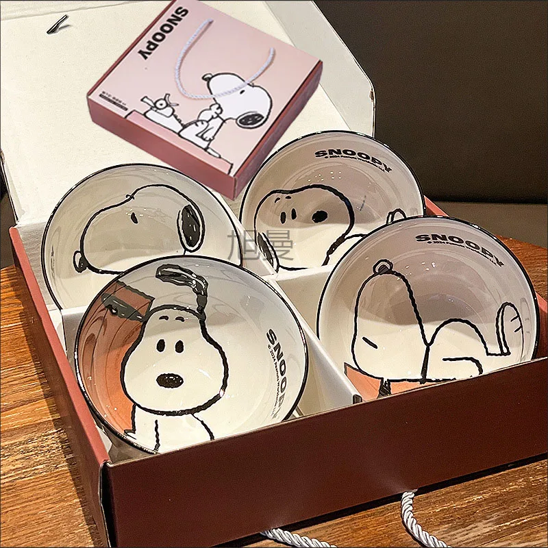 Kawaii Cute Snoopy Tableware Ceramic Bowl Beautiful And High-Value Kawaii Set Bowl Anime Cartoon Household Tableware Suit Gift
