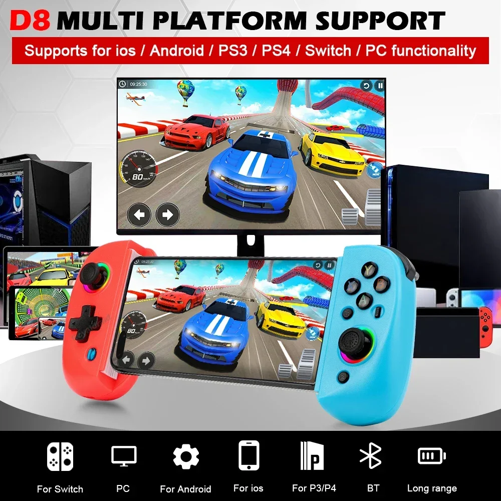NEUE BSP D8 RGB Tablet Controller Drahtlose Griff für Switch Spiel BT-Kompatibel Stretching Joystick für P3 P4 Android IOS Gamepad Image