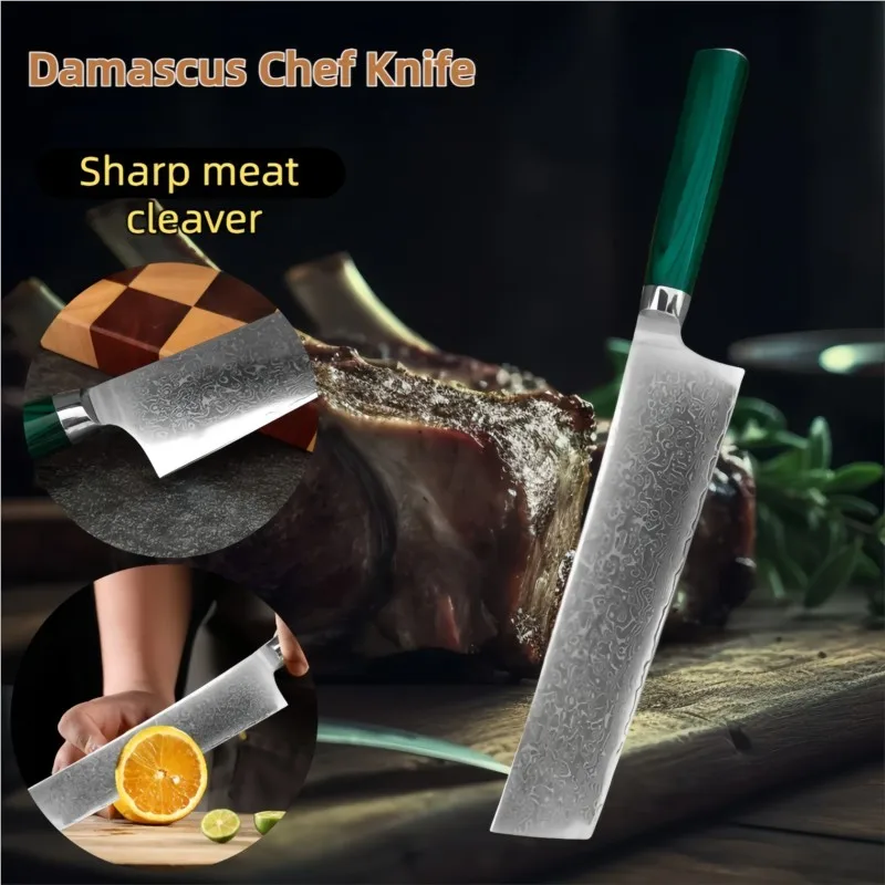 Damaskus Stahl Nakiri Messer Küche Fleisch Hackmesser Schneiden Ausben Grill Schneiden Sushi Messer Full Tang Ausgewogene Griff Küche Image
