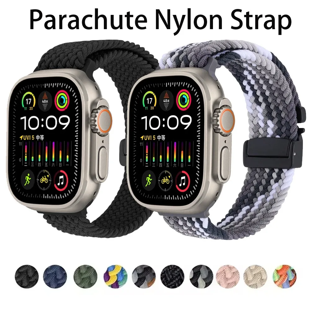 Fallschirm-Nylonarmband für Apple Watch Ultra 2/1 Band 49 mm 45 mm 46 mm 44 mm 42 mm 40 mm 41 mm atmungsaktiv IWatch Serie 10 9 8 7 6 5 SE Image