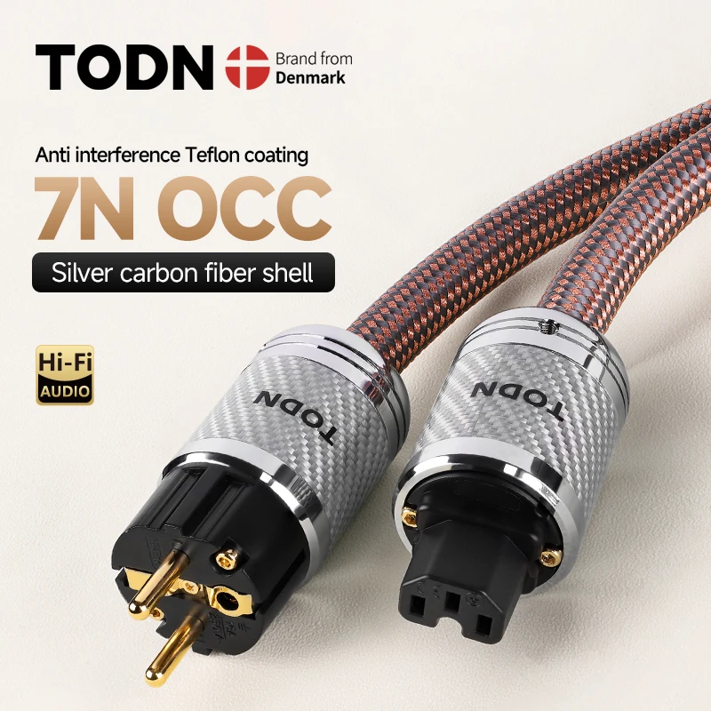 TODN Hi-End-Stromkabel Hifi 7N OCC EU/US-Serie Vergoldeter Stecker Kohlefasergehäuse Audiophiles Audio-Netzkabel Image