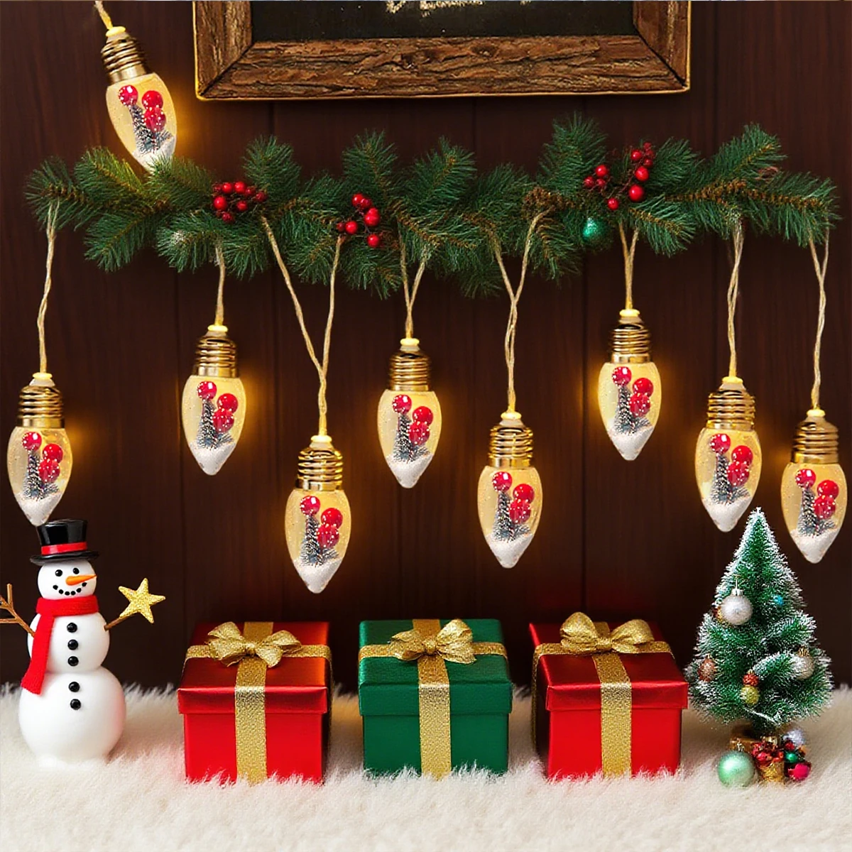 1pc Weihnachten Schnee Globus Lichterketten 10/20 LEDs Klare Glühbirnen Mit Lichterkette Batterie Betrieben Für Haus Garten innen Dekor