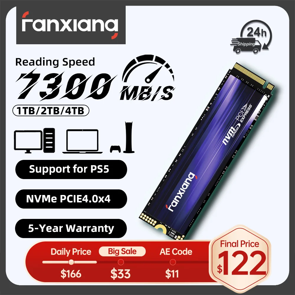 Fanxiang S880 M.2 SSD 1TB 2TB 4TB 7300MB/s PCIe4.0x4 M.2 NVMe SSD-Laufwerk 2280 Größe Internes Solid-State-Laufwerk für PS5 Laptop PC Image