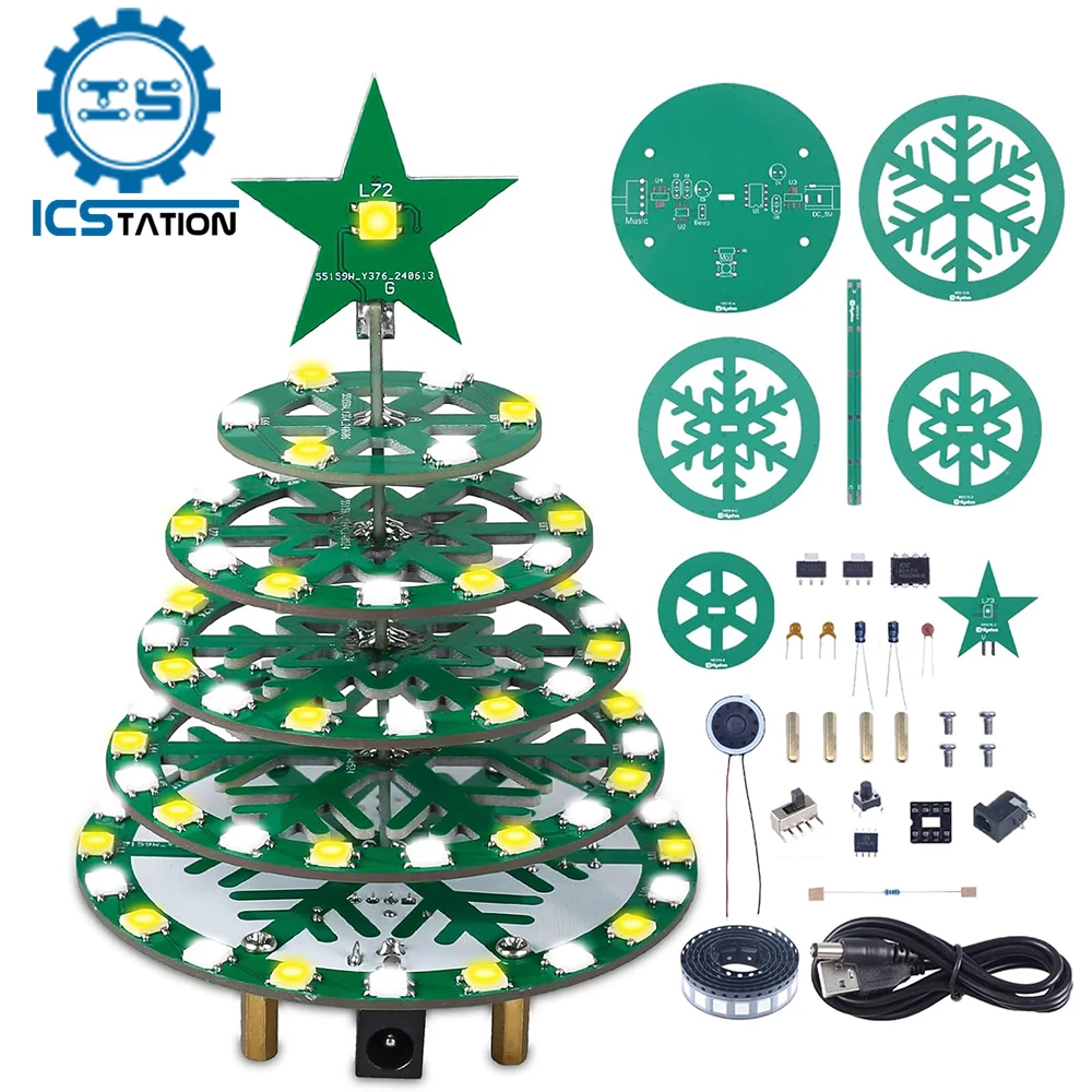 Weihnachtsbaum-Lötprojekte, DIY-Musik, Weihnachtsbaum mit WS2812B RGB-LEDs, blinkende Lichter, SMD-Lötübungsset Image