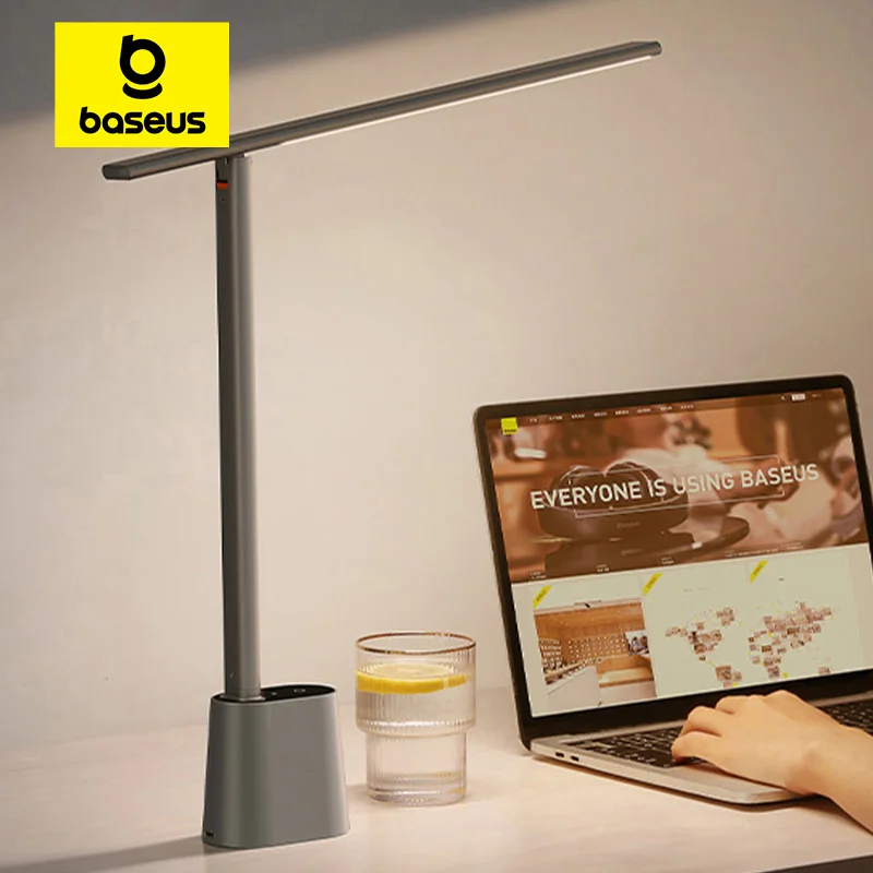 Baseus LED-Schreibtischlampe, Augenschutz, Studie, dimmbar, Büroleuchte, faltbar, Tischlampe, intelligente, adaptive Helligkeit, Nachttisch-Leselampe
