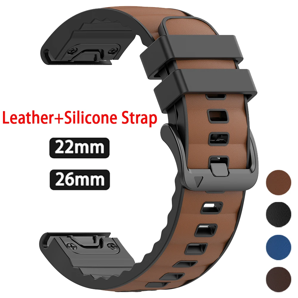QuickFit 22 26 mm Leder + Silikonarmband für Garmin Fenix 8 PRO AMOLED/7 7X/6X 6/5X 5Plus/Epix Gen 2/Quatix 8 47 mm 51 mm Uhrenarmband Image
