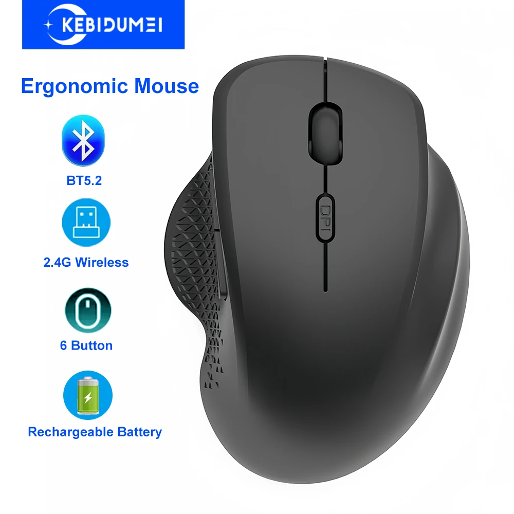 Mouse ergonomico a 6 pulsanti Mouse wireless 2.4G Mouse Bluetooth Mouse da gioco ricaricabile da 400 mAh Mouse ottico 1600 DPI per PC portatile，6 Button Ergonomic Mouse 2.4G Wireless Mouse Bluetooth