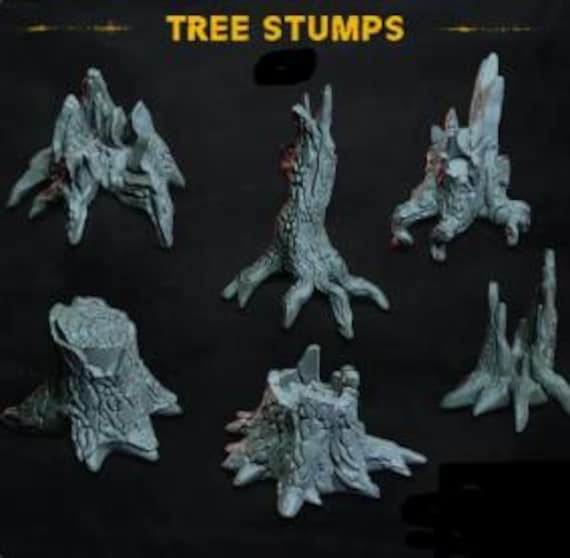 6 pezzi di ceppi d'albero (pezzi di base 1.0) 28 mm/32 mm TTRPG Fantasy Wargaming Botanica Terreno sparso Foresta Base Ceppi Miniature Foresta Scenari