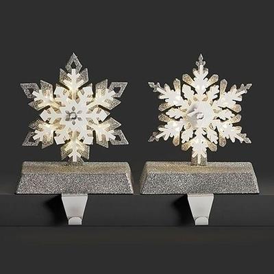 Snowflake Stocking Holders Silver Set of Two, Set of Two, Silver