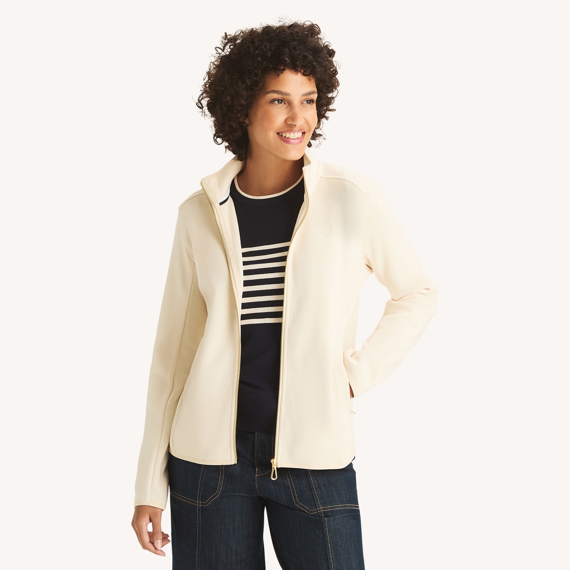Nautica Women's Mock-Neck Fleece Full-Zip Jacket 103 (Sail White), L