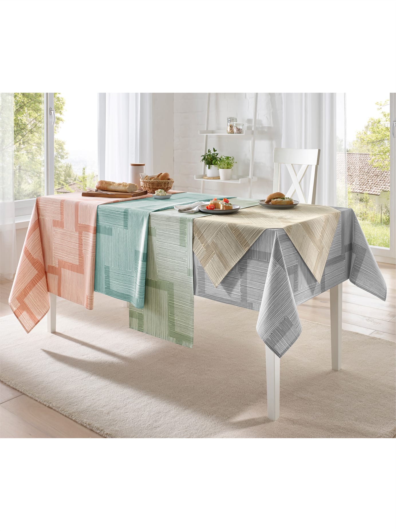 Tischdecke Gr. 3, aquamarin, weiß, bedruckt, B:110cm L:140cm, Tischdecken Image
