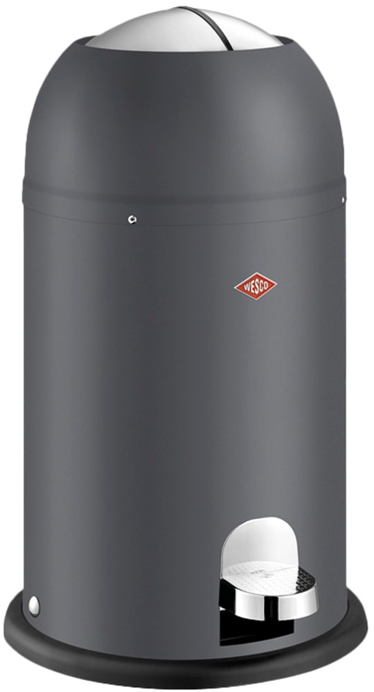 Mülleimer WESCO "Kickmaster Junior Abfallsammler mit Dämpfer", graphit matt, B:30cm H:51cm T:30cm Ø:30cm, Kunststoff, Metall, Stahlblech, Mülleimer, Mülleimer, mit Kunststoffeinsatz, Klappe, Fußtritt und Bodenring