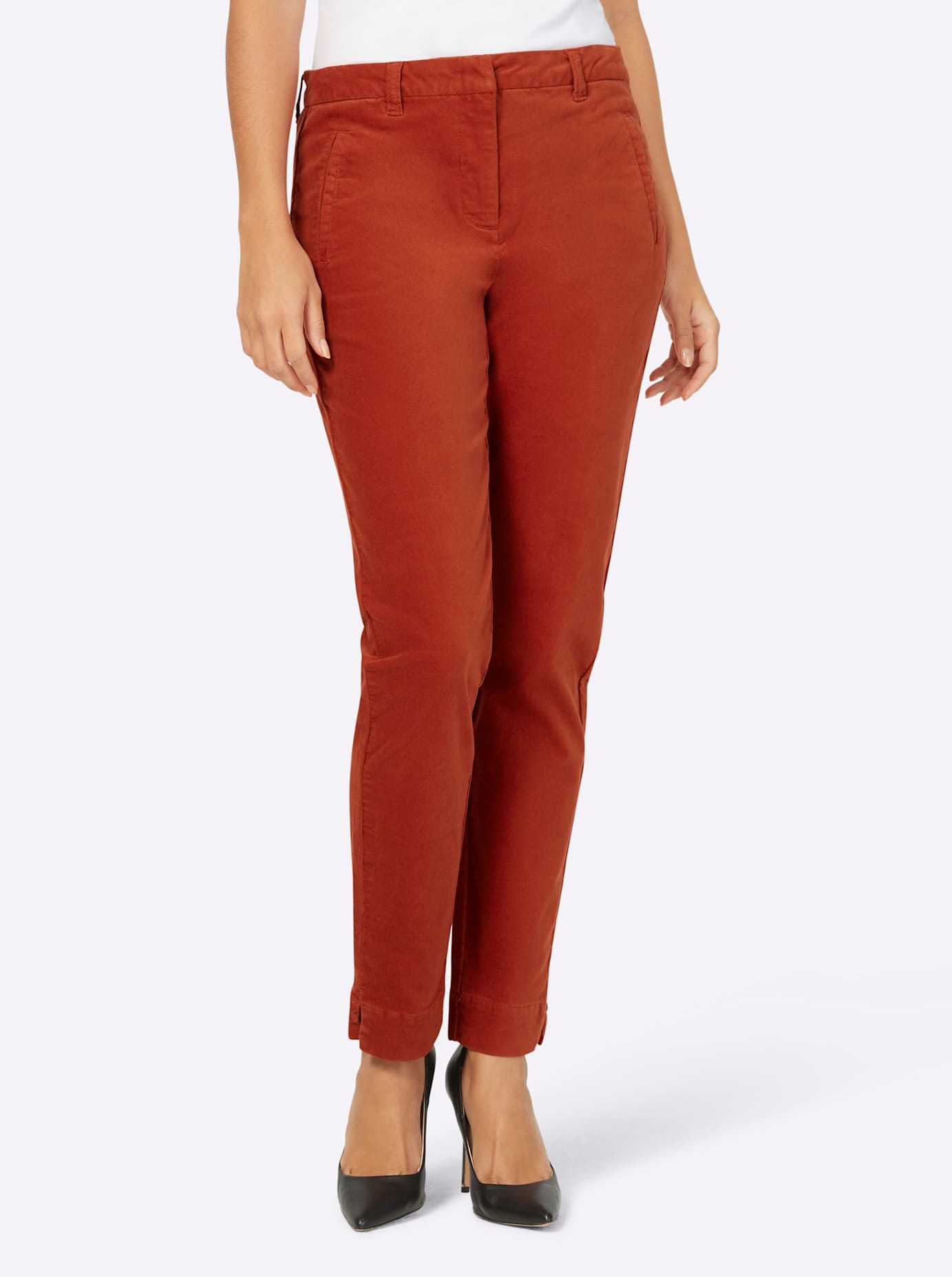 Samthose CREATION L, Damen, Gr. 25, Kurzgrößen, rot (rostrot), 98% Baumwolle, 2% Elasthan, unifarben, lang, Hosen Samthose