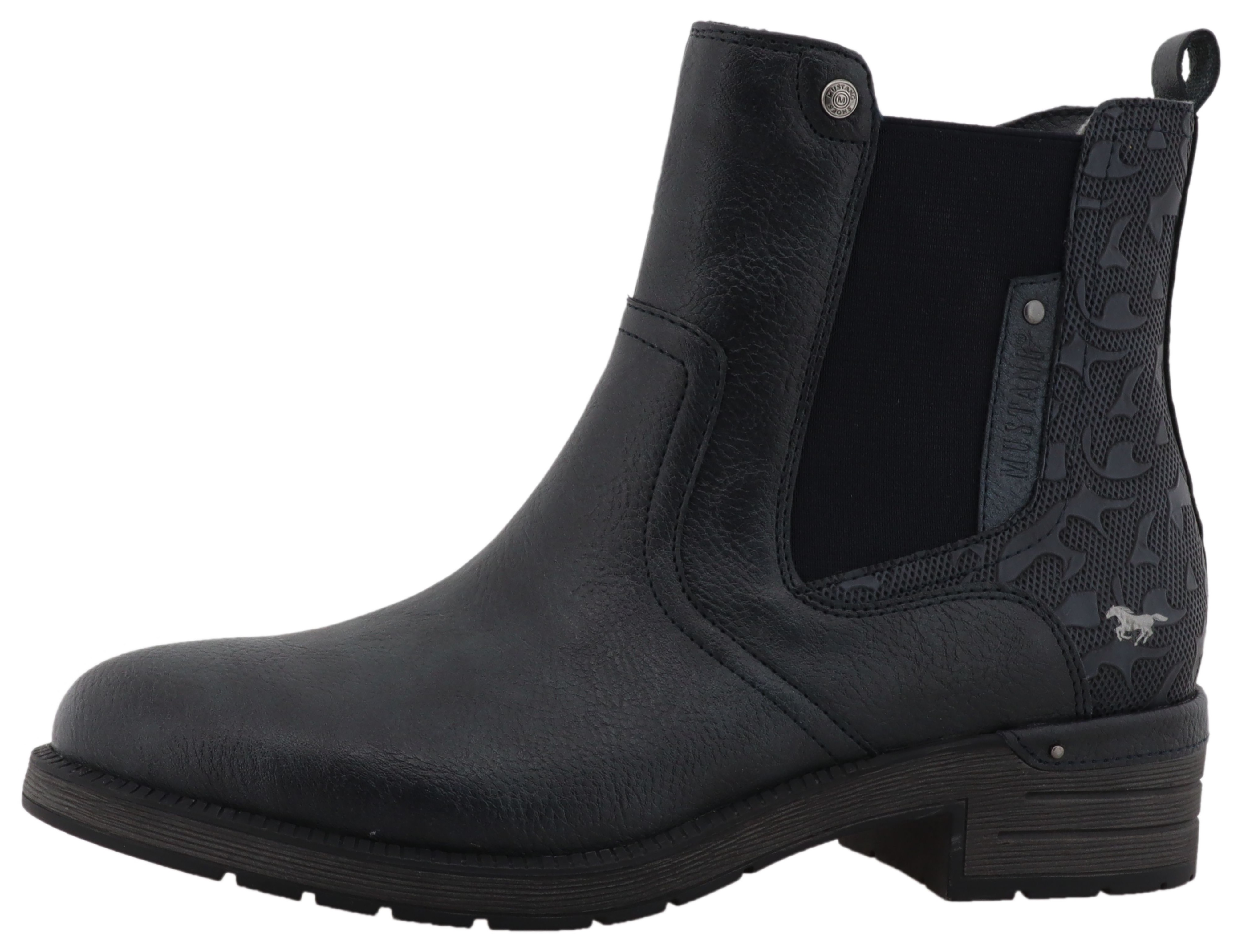 Winterstiefelette MUSTANG SHOES "Gelja", Damen, Gr. 38, blau (nachtblau), Lederimitat, Schuhe Winterstiefelette, Stiefelette, Winterboots mit Anziehlasche