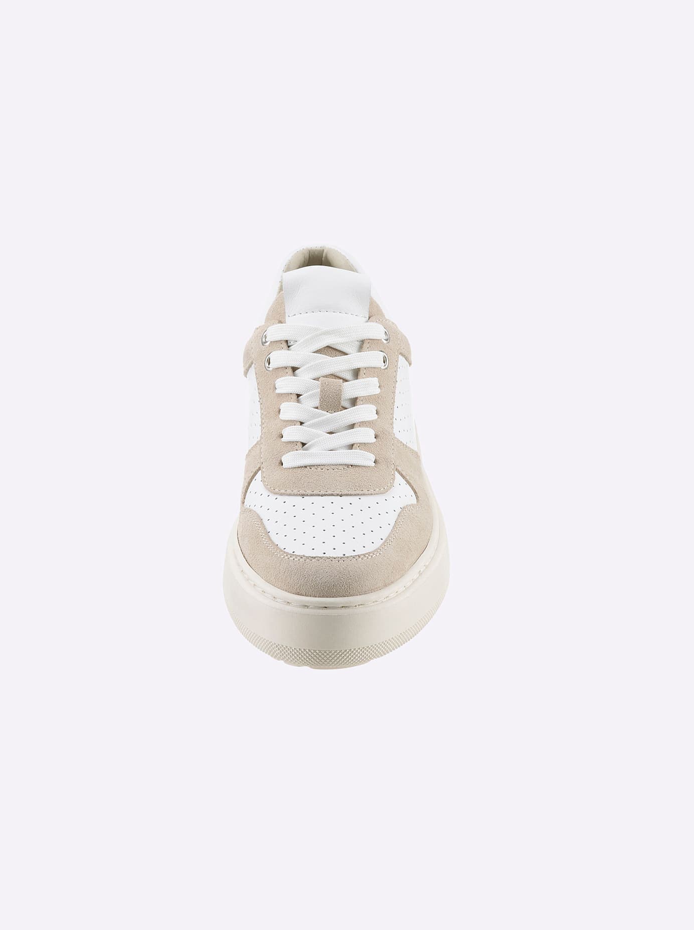 Sneaker HEINE, Damen, Gr. 40, beige (beige, weiß), Glattleder, Leder, Rindsleder, Veloursleder, Sportlich, Schuhe