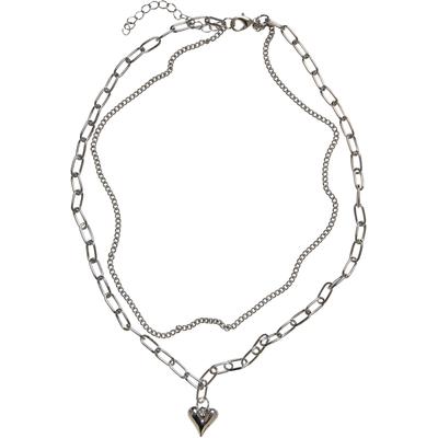 Edelstahlkette URBAN CLASSICS "Urban Classics Unisex Heart Icon Layering Necklace", silber, Halsketten, Damen, one size, Eisen-Zink, Eisen, Zink Image