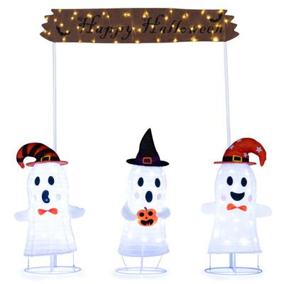 Costway 4 Pieces Halloween Decoration Pop up Ghosts with Gate and LED Lights