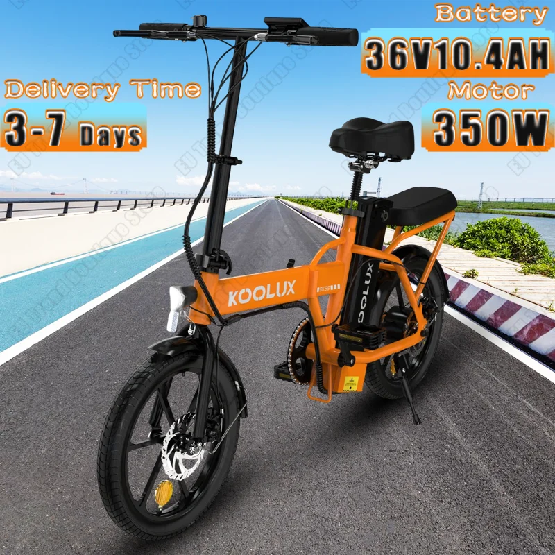 Zusammenklappbares Elektrofahrrad, 350 W, bürstenloser Motor, 36 V, 10,4 Ah, Lithiumbatterie, E-Bike für Erwachsene, 16-Zoll-Reifen, Scheibenbremse, City-Elektrofahrrad Image