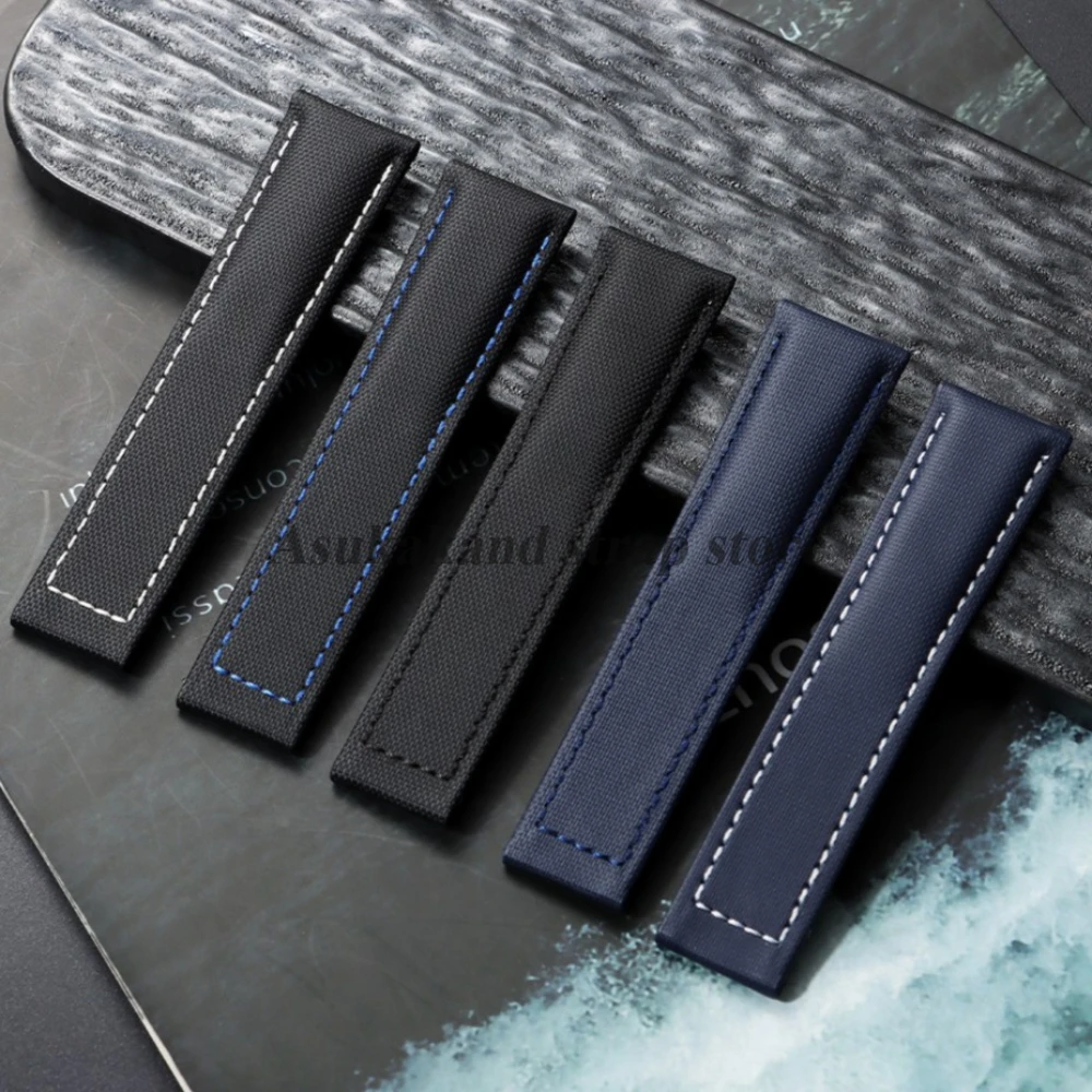 20 mm 22 mm blaues Nylon-Lederarmband für Omega für Seamaster 300 Uhrenarmbänder für Seiko-Armband Canvas Herren-Ersatzarmband Image