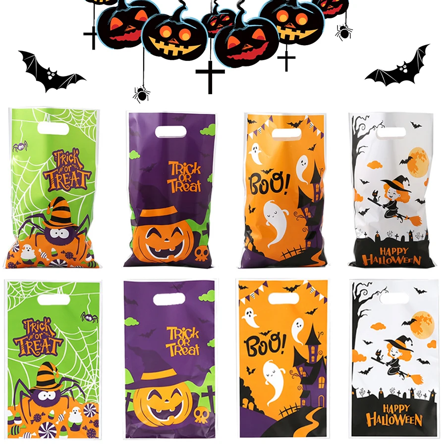 20/40 stücke Halloween Thema Kunststoff Einkaufstasche Cartoon Kürbis Fledermaus Stil Kleine Geschenke Verpackung Tasche Festival Party Favor Supplies Image