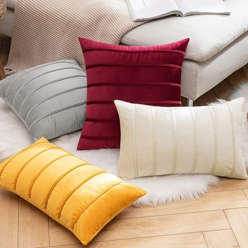 30 x 50 cm, 45 x 45 cm, 50 x 50 cm, gestreifter Kissenbezug, Samt-Überwurf-Kissenbezug für Bauernhaus, rustikales Geschenk, Kissenbezug, Weihnachten, rotes Dekor