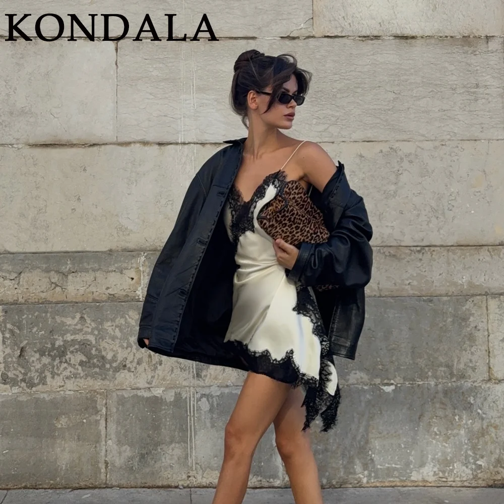 KONDALA 2025 Herbst Winter Spitze Patch Arbeit Frauen Kleider Mode Braun Hochzeit Gast Kleid Für Frauen Elegante Chic Damen Kleider