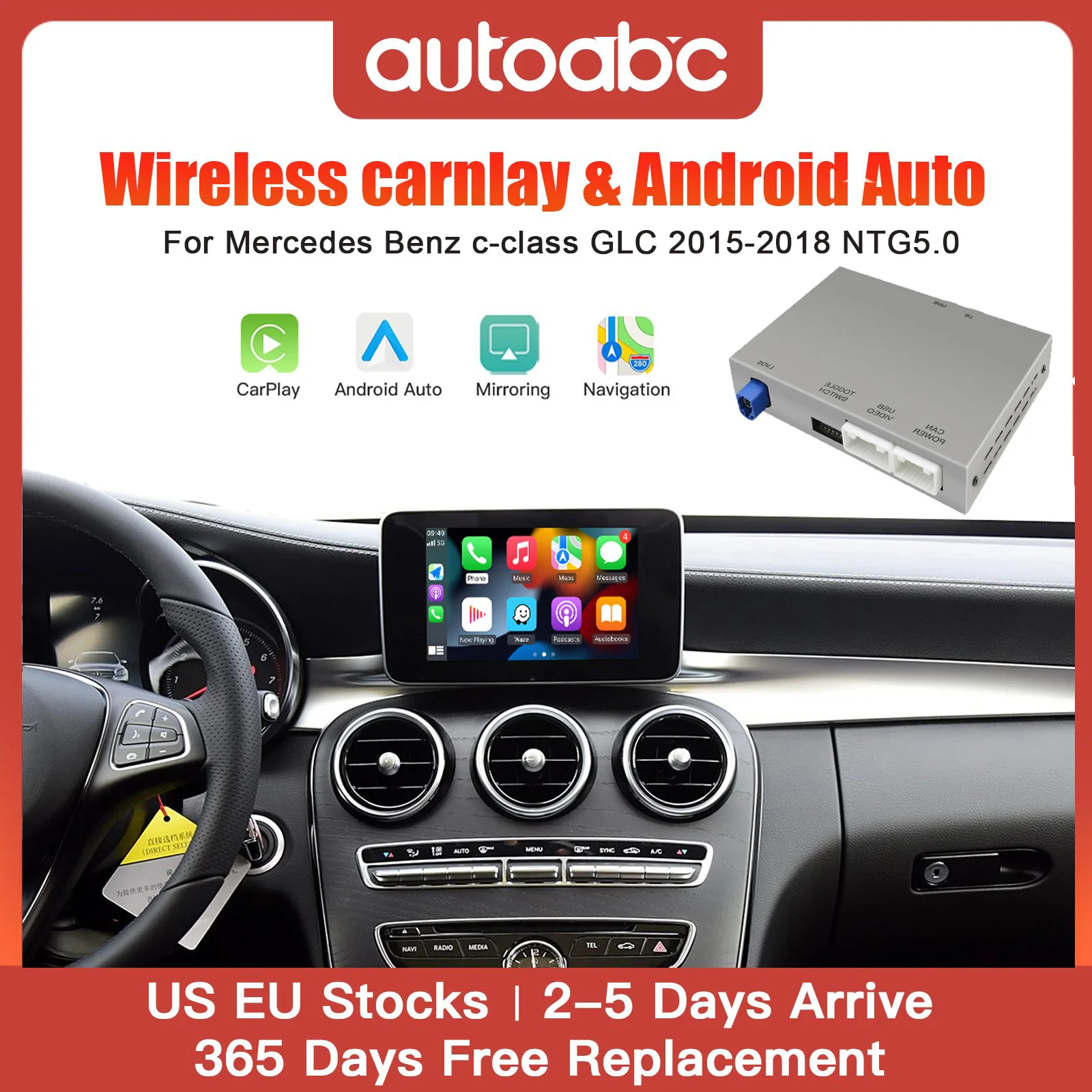 CarPlay ohne Fil für Mercedes Benz, Klasse GLC CLA GLA Classe C W205 NTG5.0 2015– 2018, Android Auto Mirrorlink geeignet Image