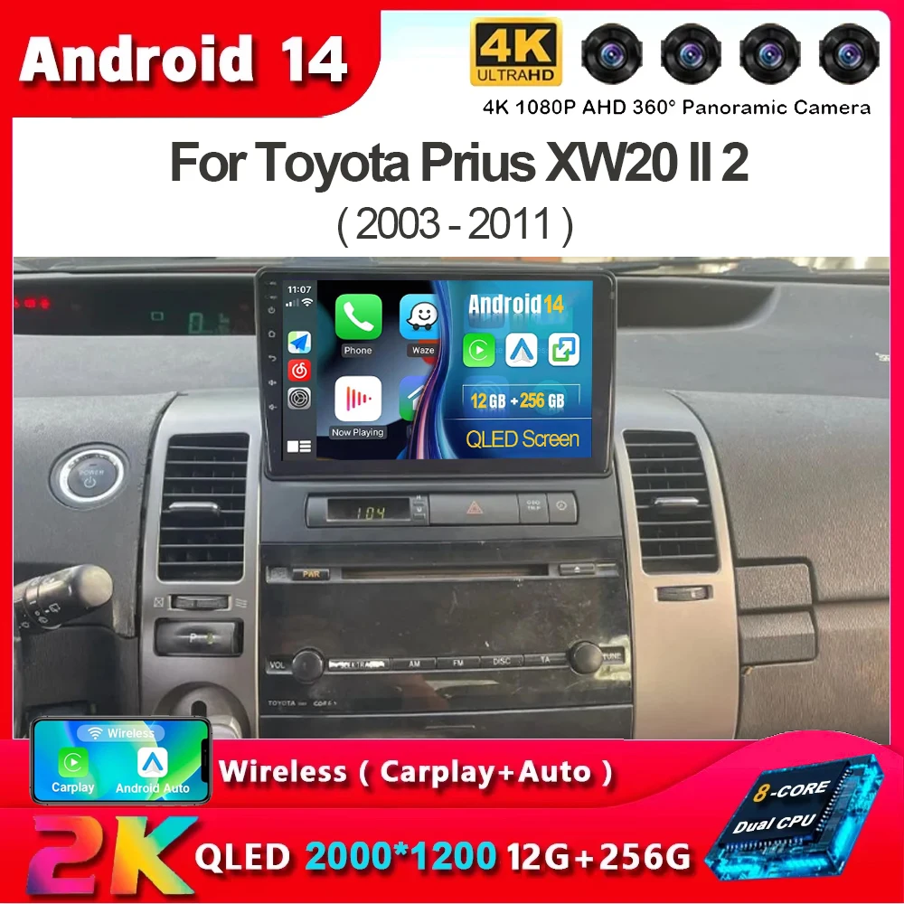 Android 14 Für Toyota Prius XW20 II 2 2003-2011 Autoradio di Navigazione GPS Radio DVD Carplay Brief Multimediale Keine 2din 5G Image