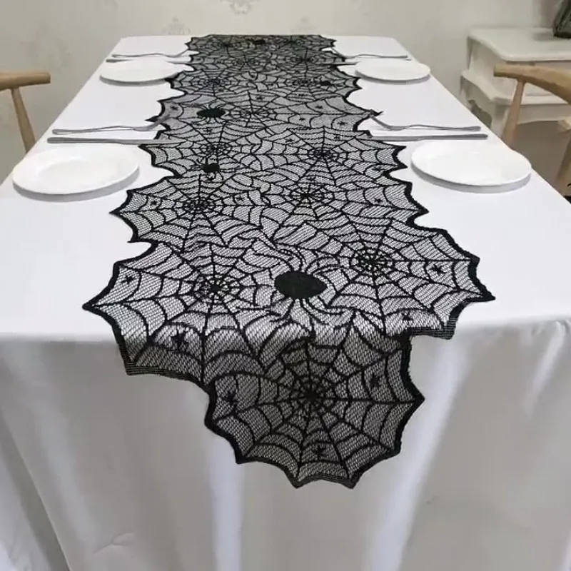 Halloween-Kaminbanner mit Fledermäusen und Spinnen, 57 x 95 cm gruselige Kaminsims-Dekoration, Hängestabtasche für Gothic-Heimdekoration Image