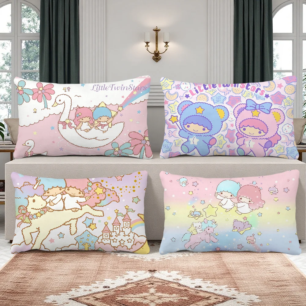 Süße Kawaii-Kunst l-Little Twin Stars Kissenbezug, rechteckiger Kissenbezug für Zuhause, Sofa, Wohnzimmer, Café, Kissenbezug Image
