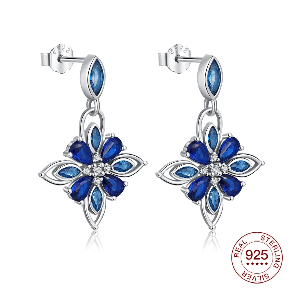 Neue Ohrringe aus 925er-Sterlingsilber, blaue Blütenblätter-Ohrringe, originelle Ohrringe für Damen, Mode, Freunde, Party, Alltag, Geschenke Image