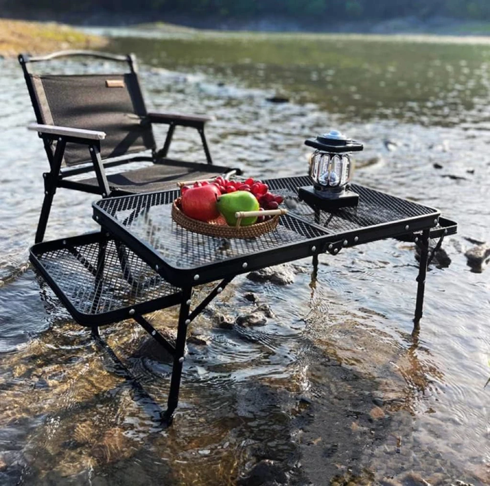Gitter tragbarer Hebe klapptisch Outdoor-Camping tragbarer Grill tisch Camping-Tisch für Picknick-Grill-Reise auto