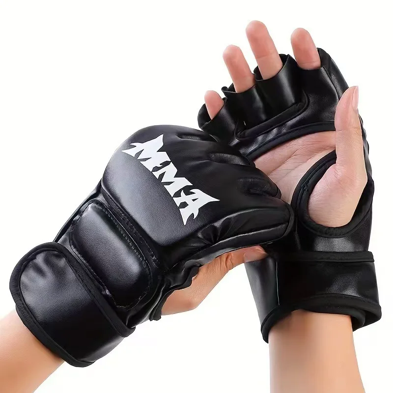 Professionelle Halbfinger-Boxhandschuhe für Erwachsene, Leder-MMA-Muay-Thai-Trainingshandschuhe mit Knöchelschutz für Männer und Frauen Image