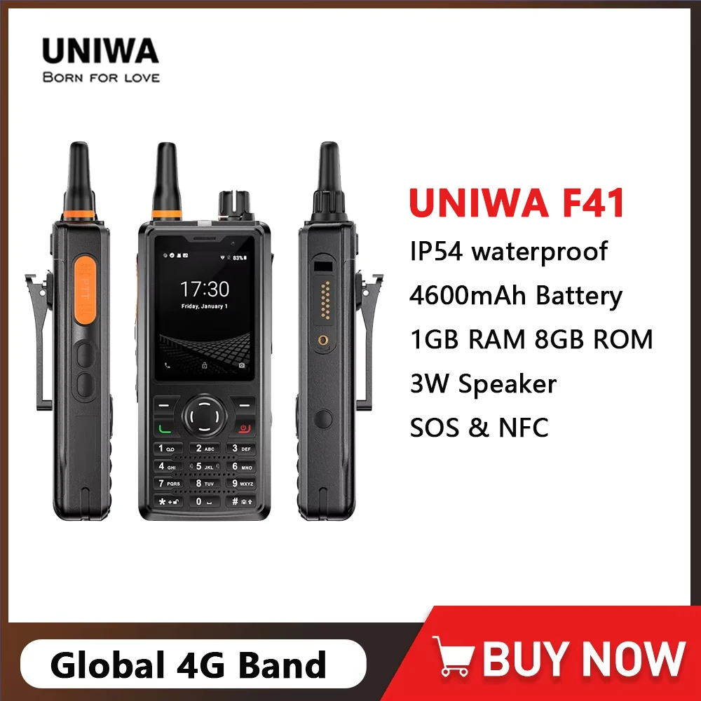 UNIWA F41 4G Robustes Telefon Touchscreen POC Walkie Talkie Zello Wasserdicht Android 8.1 1GB + 8GB 4600mAh 3W Lautsprecher SOS-Taste NFC