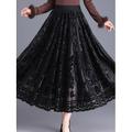 Per donna Gonna Linea A Elegante Moda Maxi Vita Alta Gonne Floreale Pizzo Pieghettato Elasticizzato Streetwear Quotidiano Nero Rosso Verde Caffè Primavera Velluto